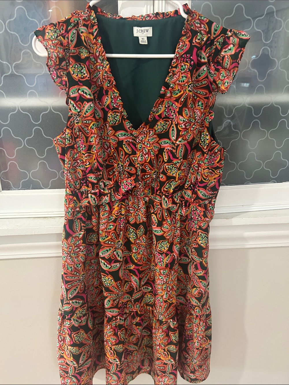 J. Crew Orange Pink Green Paisley V-Neck Midi Dress